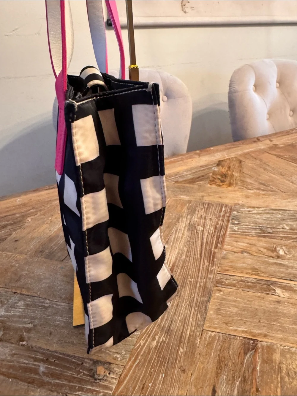 Kate Spade Checker Bag  with Pink Handles